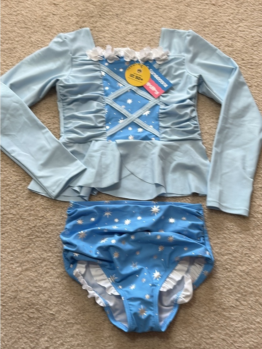 Ruffle BuGirls Light Blue Star Princess Swim Set Size 10 NWT